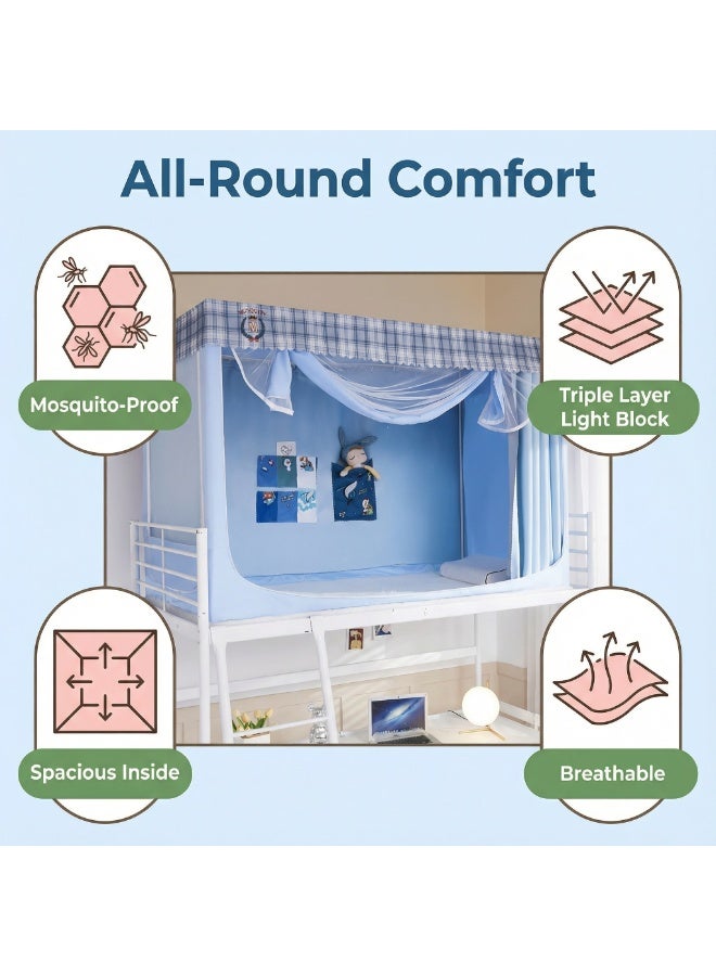 الأزرق جي دبليو عتيم على المرسى العلوي Bunk Bed Curtains للنوم غرفة نوم مضاد للضوء زخرفة زميلة الغرفة الخصوصية غطاء المظلة الصورة الخلفية ديكور Backdrop تعتيم الستار 6 لوحات مع أعلى - Image 3